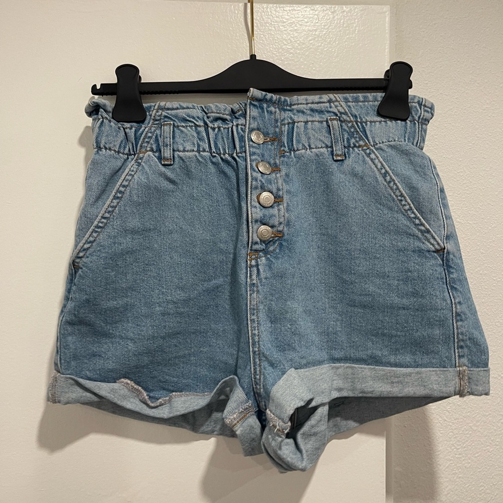 Topshop Blue Button-Up Jean Shorts
